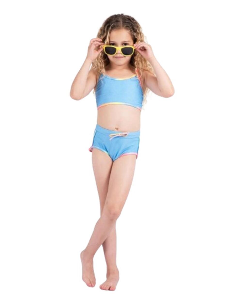 APPAMAN Girl's Stella Swimsuit Short Set Size 10 Blue Digital Denim UPF 50+ NWT